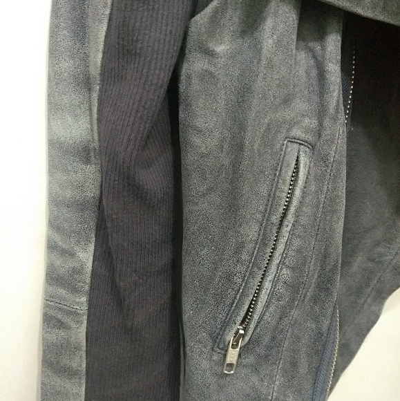 VEDA Max Classic Leather Jacket - Grey/Blue Sz M - Picture 4 of 10